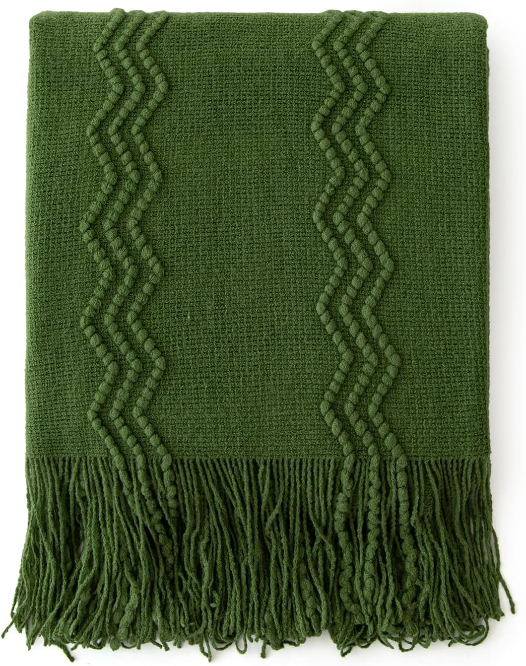 MIULEE Olive Green Knitted Throw Blanket for Couch Boho Textured Cozy Woven Blanket with Tassels