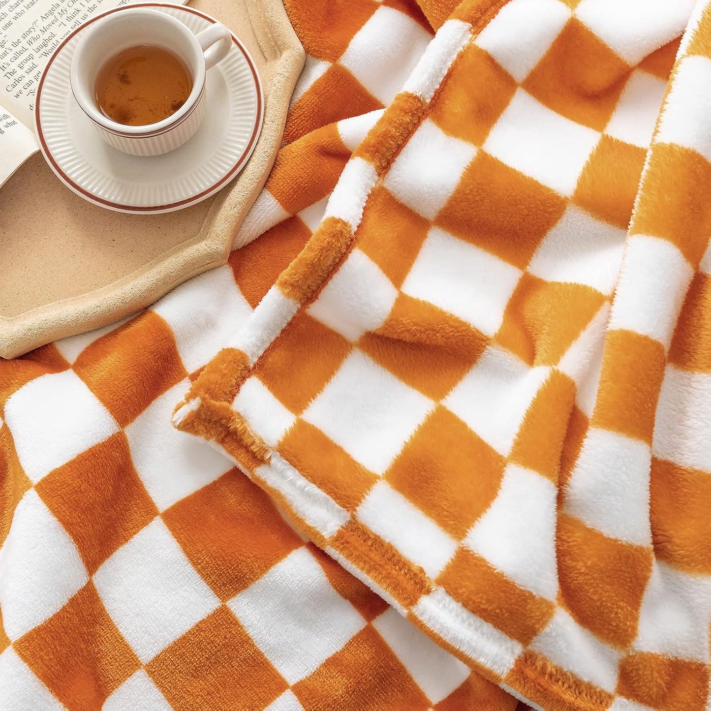 LOMAO Throw Blankets Flannel Blanket with Checkerboard Grid Pattern Soft Throw Blanket for Couch