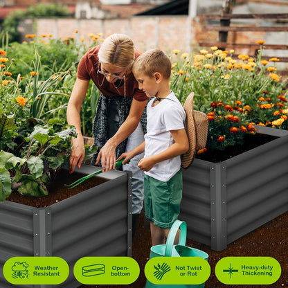 Large Outdoor Planter Boxes Kit Set of 2,6x3x1.5ft Galvanized Raised Bed Planter with Open-Ended