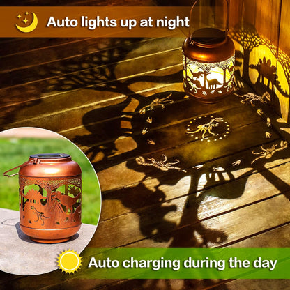 Dinosaur Solar Lanterns Outdoor Waterproof,Hanging Solar Lights Dinosaur Gifts for Women Men Metal