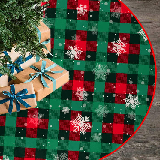 Christmas Tree Skirt Buffalo Plaid Tree Skirt Snowflake Thick Xmas Tree Skirt for Holiday Party