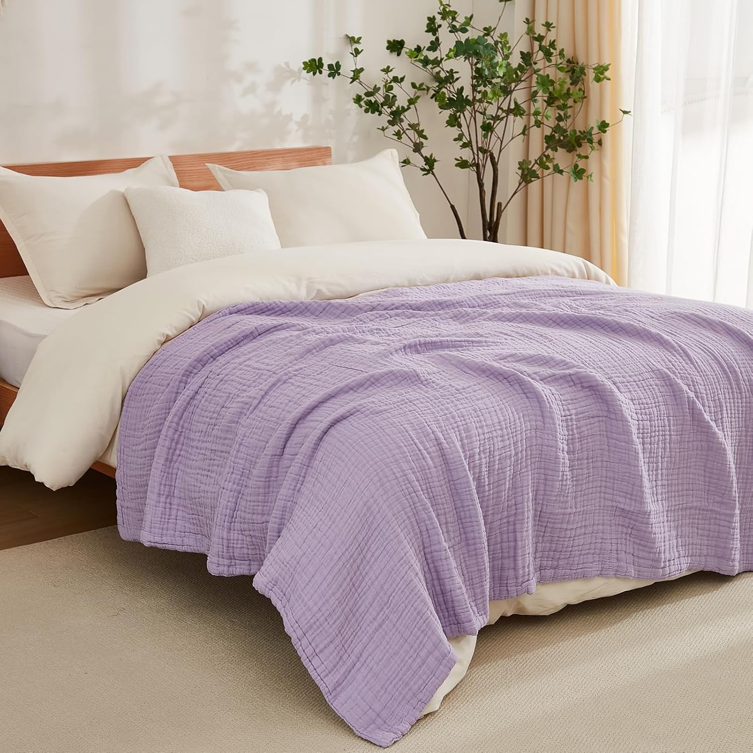 EMME Cotton Blanket Queen Size for Bed Soft Large Muslin Bed Blankets 80"x90" Lightweight