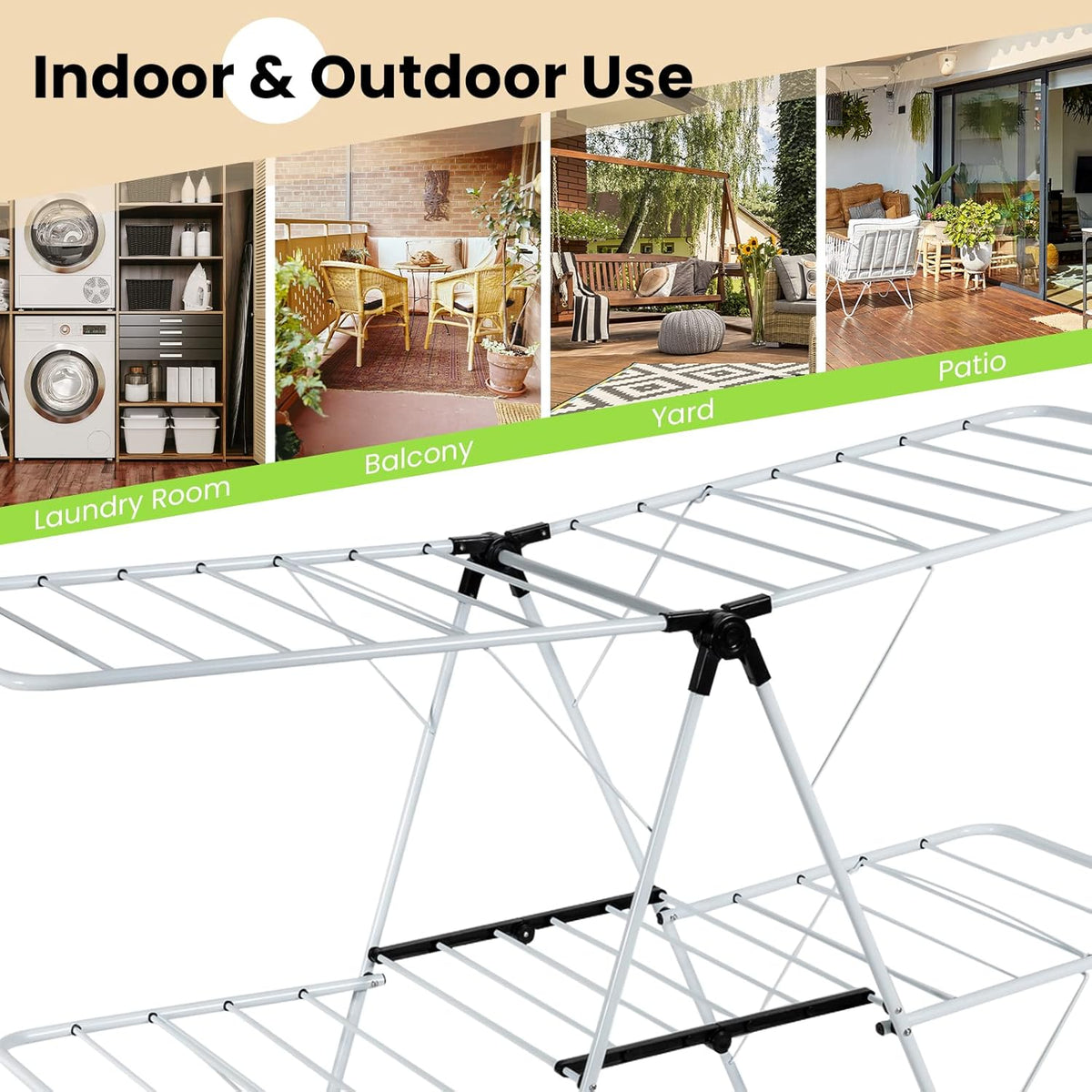 COSTWAY Clothes Drying Rack, Foldable 2-Level Laundry Drying Rack w/Height-Adjustable Wings, 33