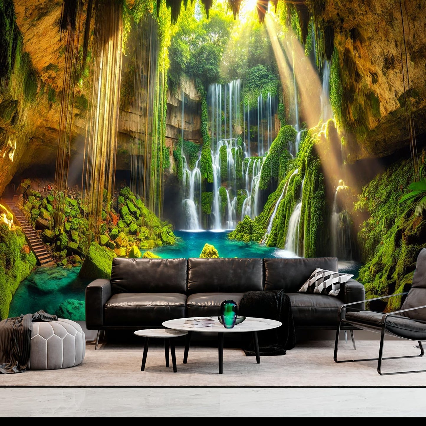 BSFHH Nature Tapestry Forest Tree Sea Cave Wall Hanging, Stream Through Rainforest Landscape Wall