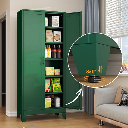 Green Metal Storage Cabinet,75" Steel Cabinets for Home Office, Kitchen Pantry Storage Cabinet with