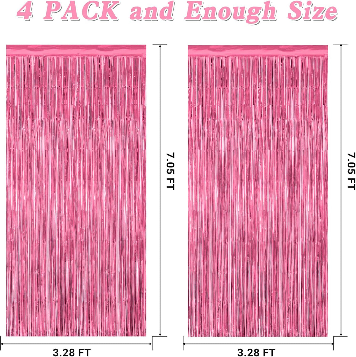 4 Pack Birthday Decorations, 3.28 FT x 7.05 FT Pink Backdrop, Metallic Happy Birthday Backdrop