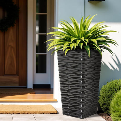 Worth Garden 2-Pack 22" H. Black Square Tapered Planter with Inside Pots - Plastic Plant Pots for