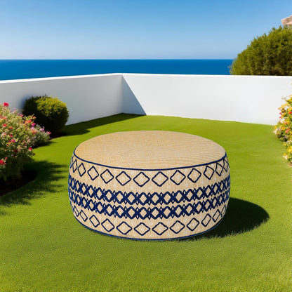 Outdoor Inflatable Ottoman with Air Pump, Embroidery Patio Footrest Stool D21”x H9”, Round Pouf