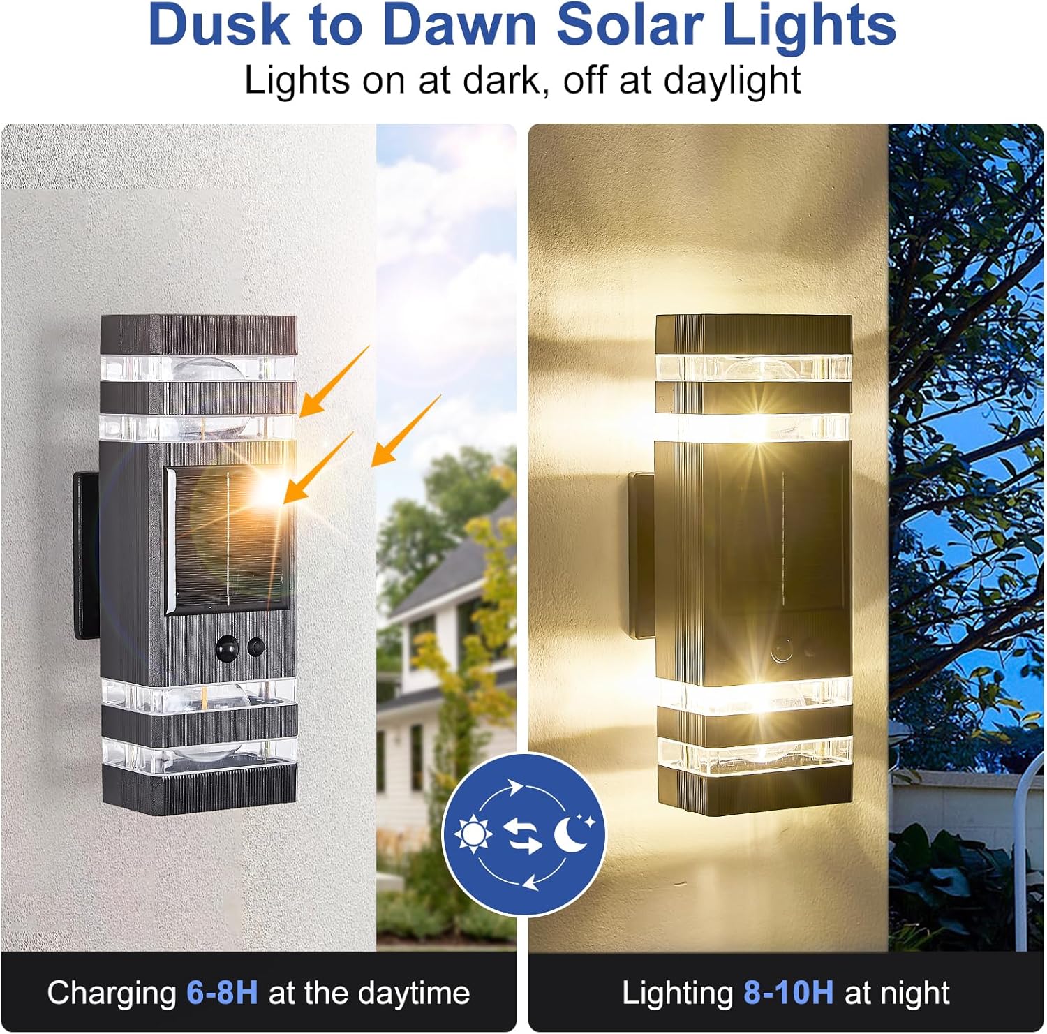 2 Pack Solar Outdoor Wall Lights with 3-Mode Motion Sensor Outside Sconces Up Down Solar Porch