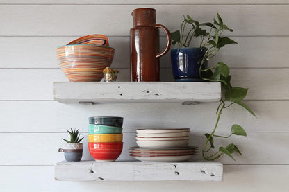 Urban Legacy Reclaimed Barn Joist Deep Floating Shelves | Deep Shelves with Low Profile Shelf
