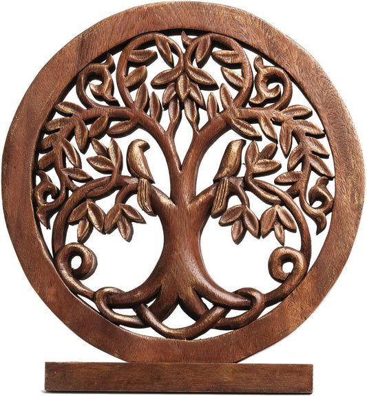 Decozen Solid Wood Tree of Life Sculpture - Home Decor, Living Room, Boho, Shelf, Coffee Table