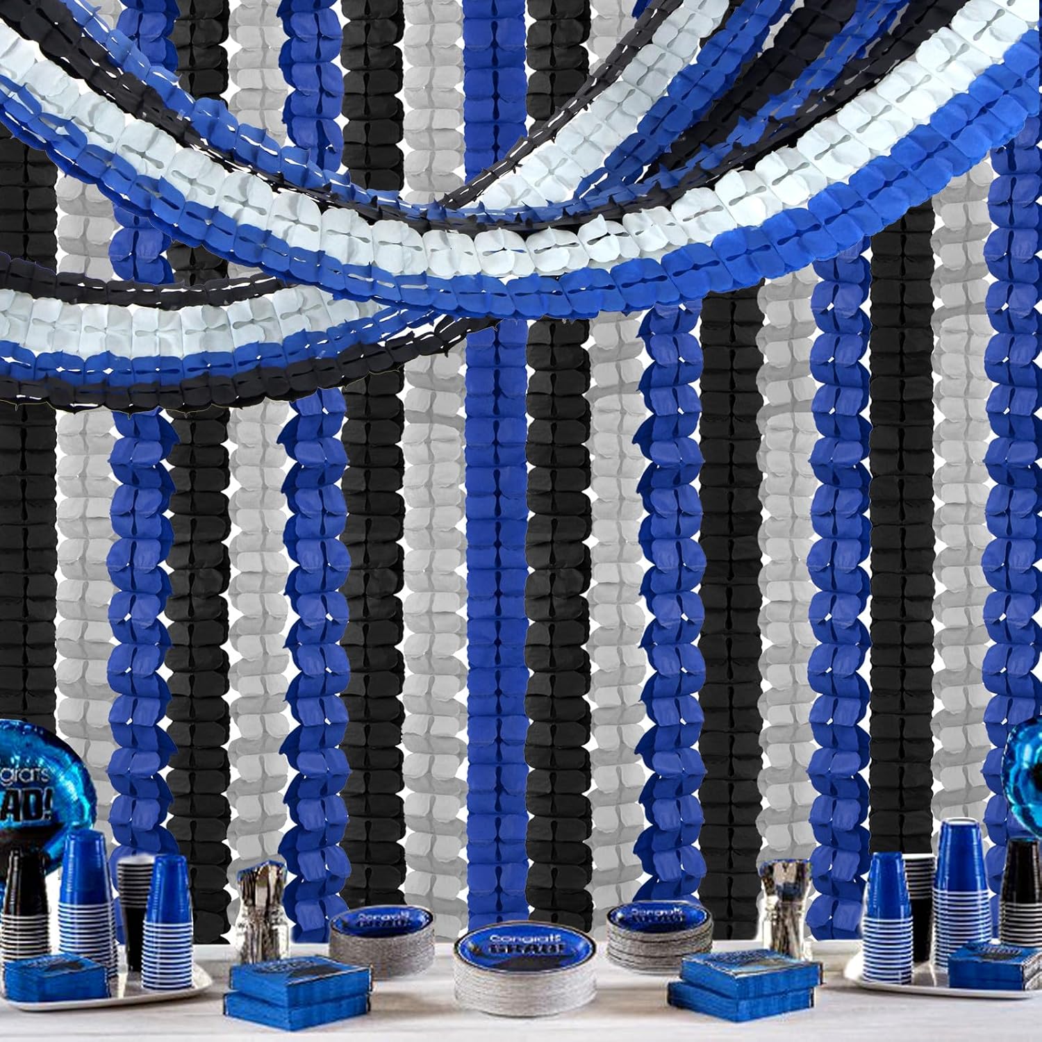 Navy-Blue Black-Silver Party-Decorations Streamers Garland - 157Ft Graduation Four-Leaf Clover
