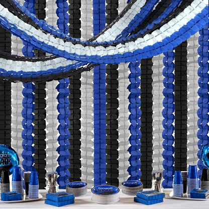 Navy-Blue Black-Silver Party-Decorations Streamers Garland - 157Ft Graduation Four-Leaf Clover