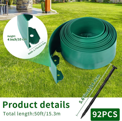 4 in x 50 Ft Garden Landscape Edging, No Dig Garden Edging Border Kit with 92 Pcs Spikes for Flower