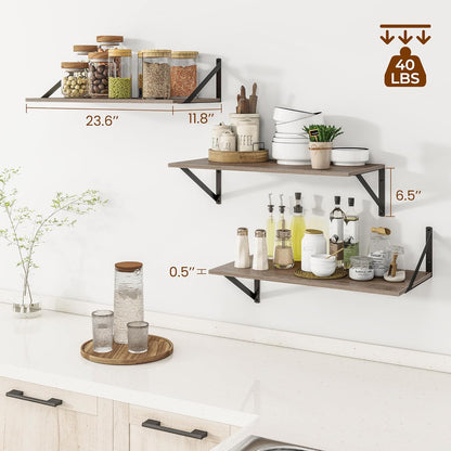 Heimlove 24" W x 12" D Wall Shelves for Books, 12 Inch Deep Floating Shelves Set of 3, Wide