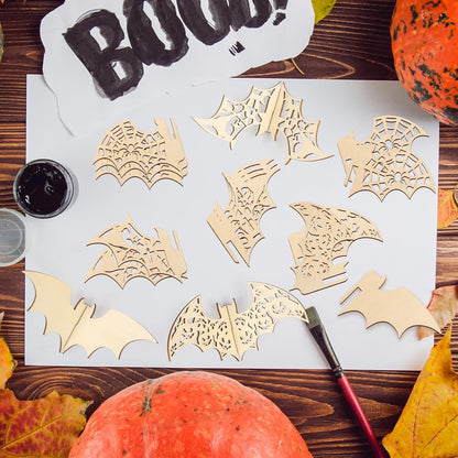 COCHIE DIY 3D Halloween Bats Wood Crafts to Paint for Kids Adults, Paintable Unfinished Wooden