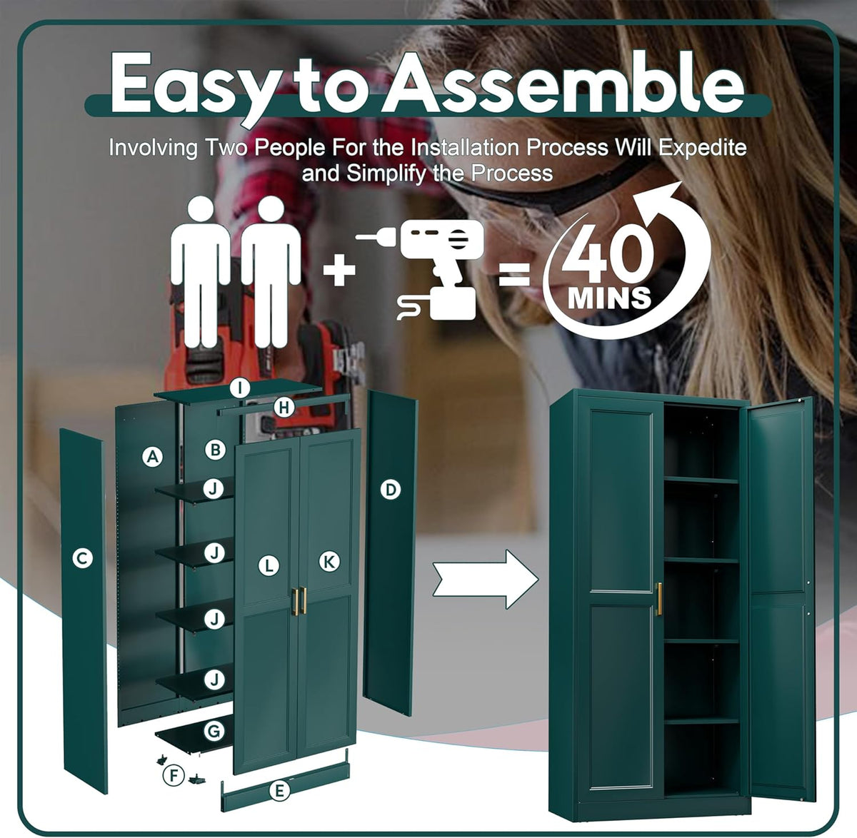 71" Storage Cabinet, Metal Pantry Cabinet, Kitchen Pantry Storage Cabinets with Doors and 4