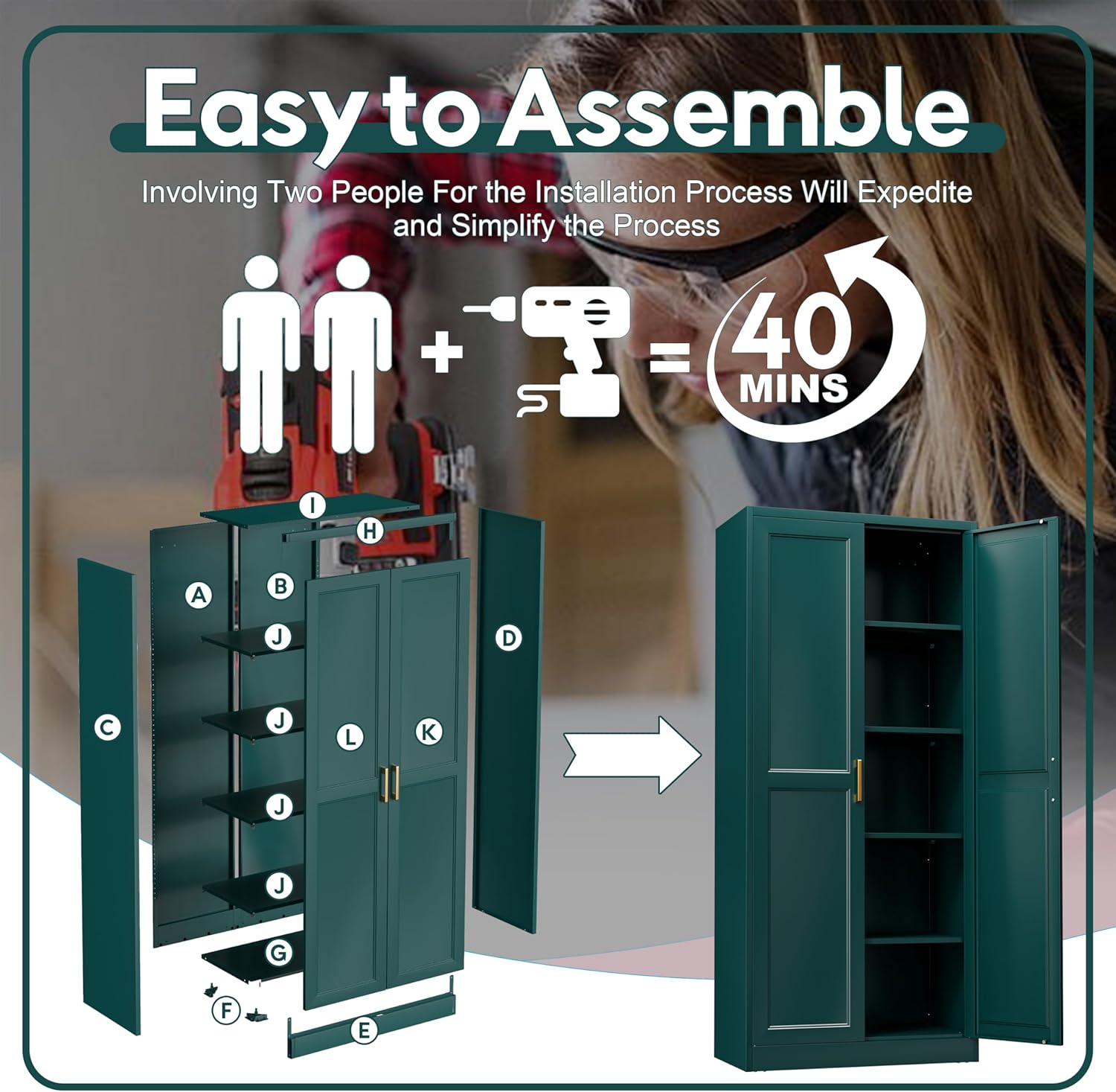 71" Storage Cabinet, Metal Pantry Cabinet, Kitchen Pantry Storage Cabinets with Doors and 4
