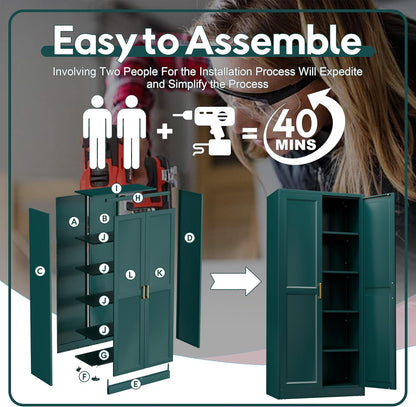 71" Storage Cabinet, Metal Pantry Cabinet, Kitchen Pantry Storage Cabinets with Doors and 4