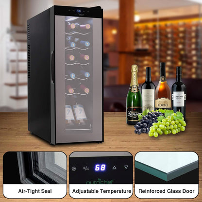 NutriChef PKCWC120 White & Red Cooler-Freestanding Countertop Compact Mini Wine Fridge Chiller