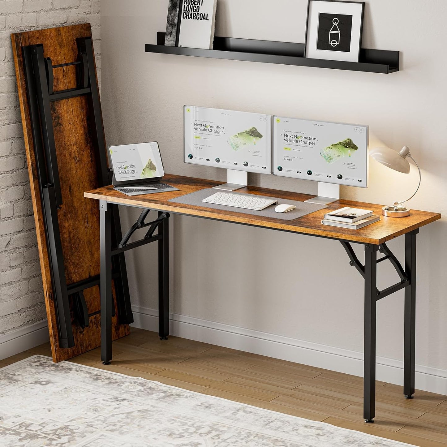 Frylr Small Folding Computer Desk – Portable 55.1 Inch Foldable Laptop Table, Collapsible and