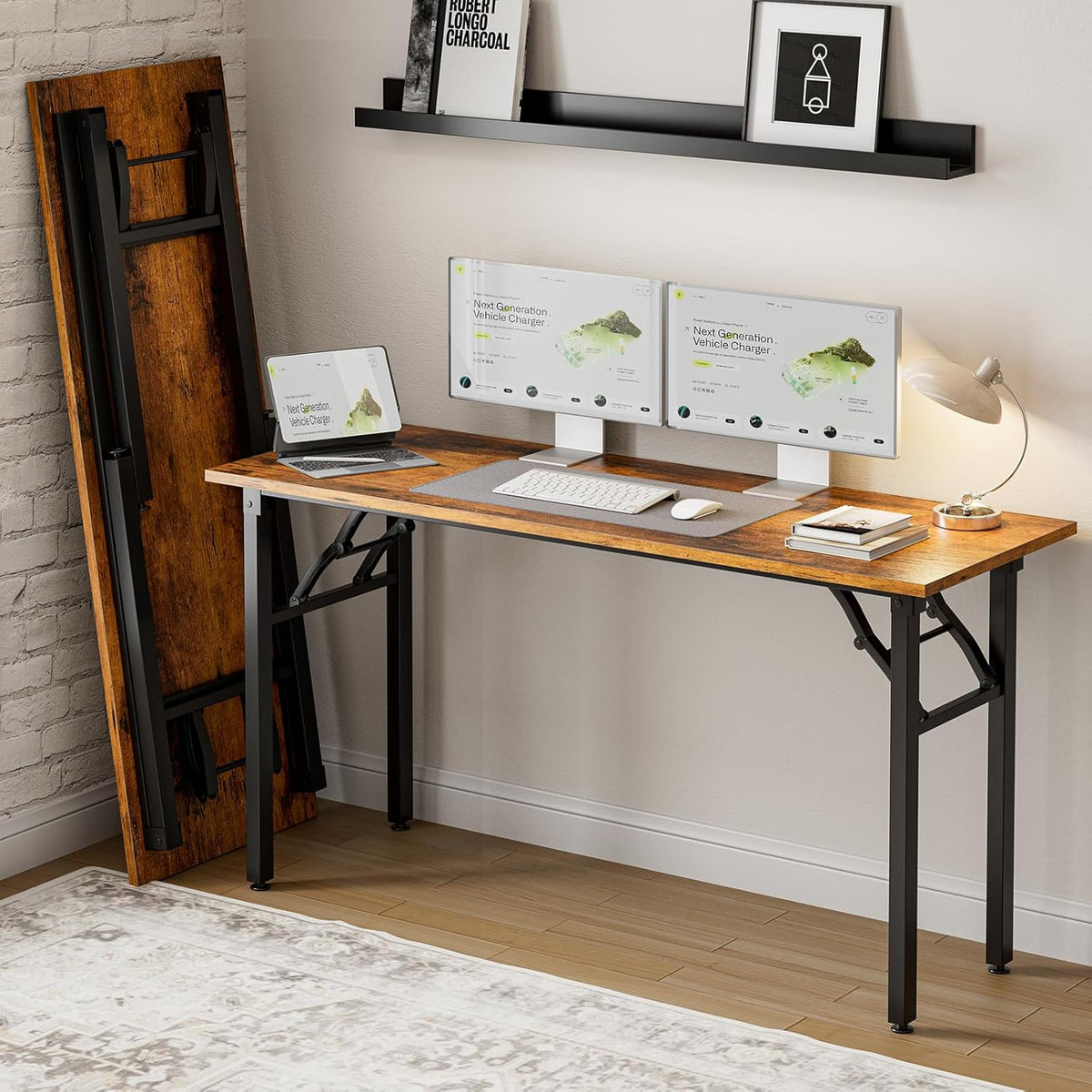 Frylr Small Folding Computer Desk – Portable 55.1 Inch Foldable Laptop Table, Collapsible and
