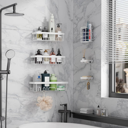 Veken 6-Pack Rustproof Waterproof Shower Caddy, Adhesive Shelves Rack with Soap Holder, Large