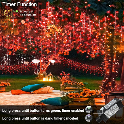 66ft Red Icicle Lights Indoor for Bedroom, 640 LED String Lights for Outside Clear Wire Connectable