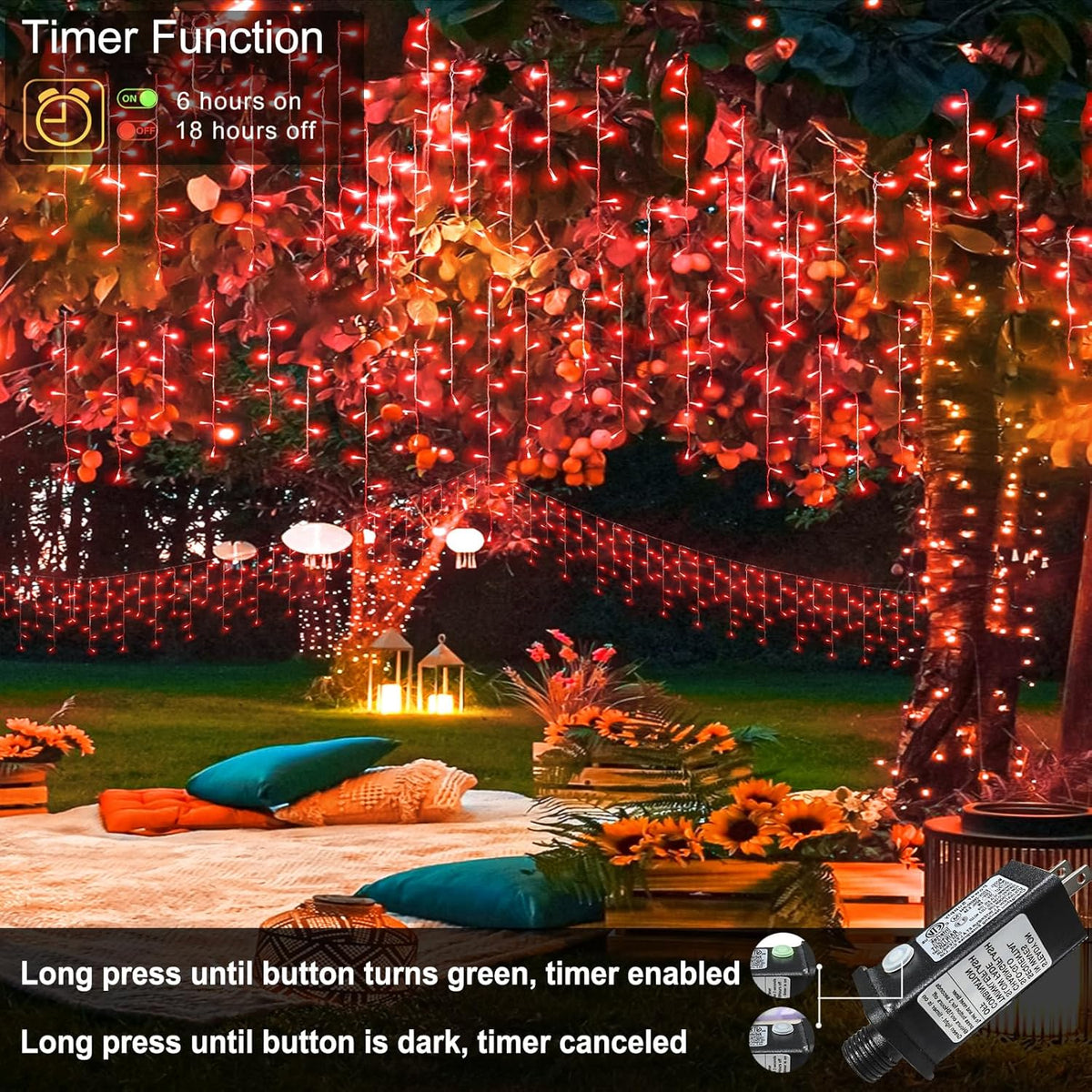 Red Christmas Lights Outdoor, 33ft 400 LED Icicle Lights for Outside Clear Wire Connectable Twinkle