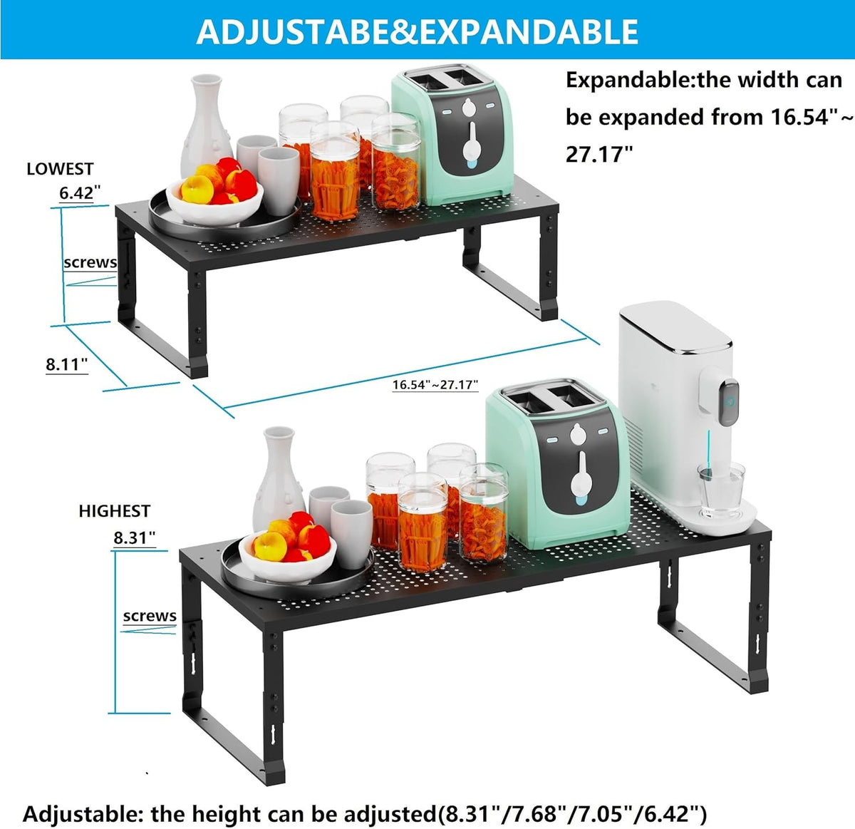 Expandable Spice Rack,Stackable Storage for Cabinet, Multi-Functional Kitchen