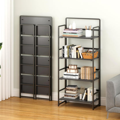 4NM No Assembly Foldable Bookshelf, 4-Shelf Collapsible Bookcase Storage for Small Spaces, 54" H