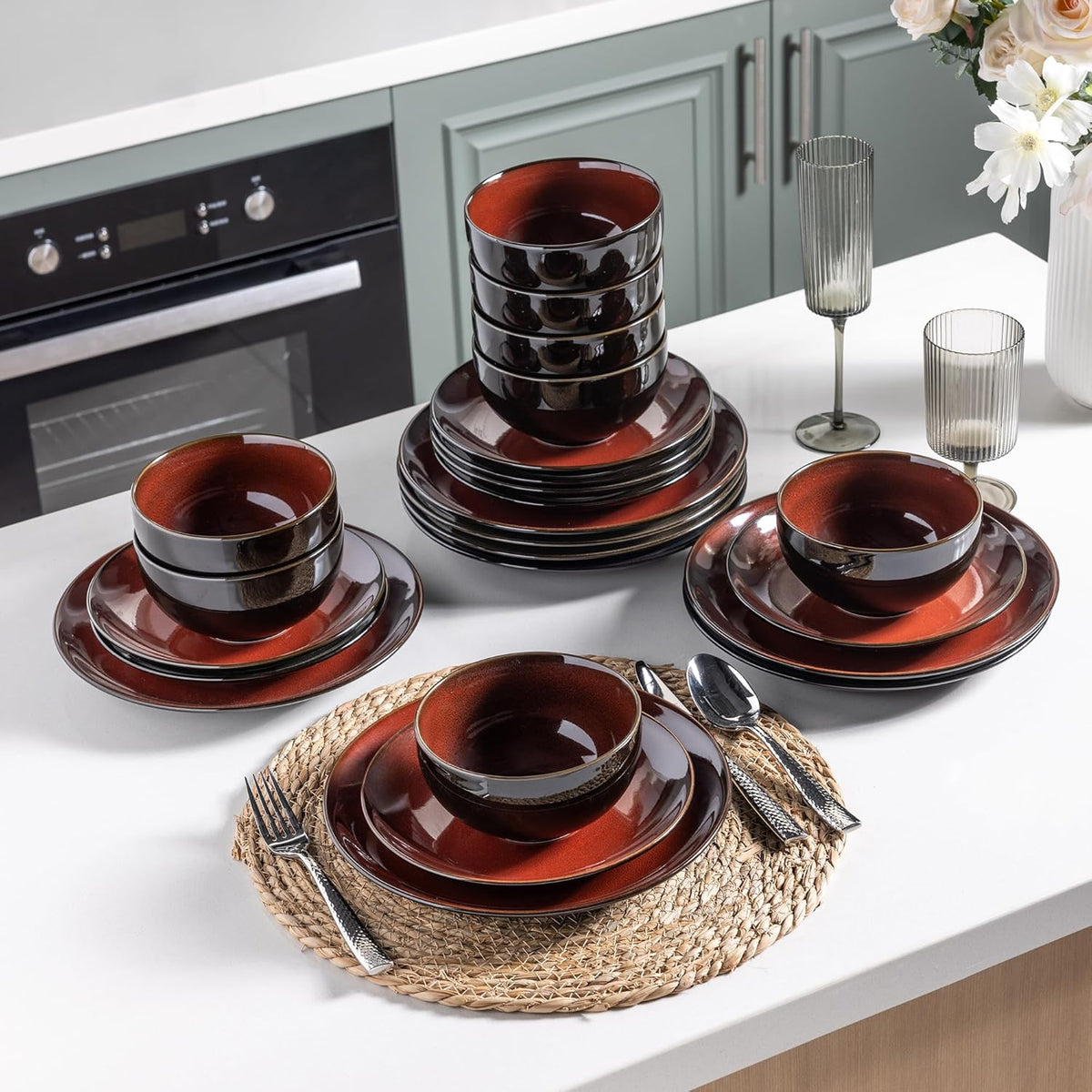 LERATIO Ceramic Dinnerware Sets for 4,Stoneware Coupe Plates and Bowls Sets,Highly Chip and Crack
