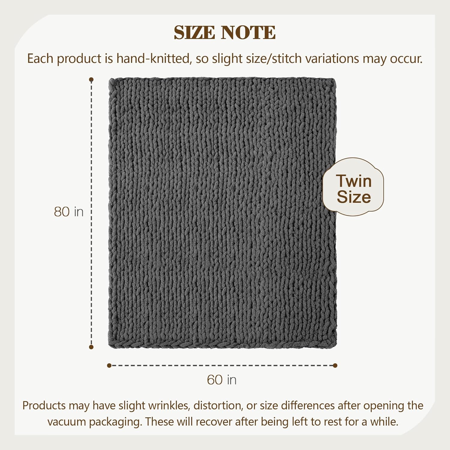 Carriediosa Chunky Knit Throw Blanket 60" X 80" Twin, 100% Hand Made Large Chenille Loop Yarn Soft