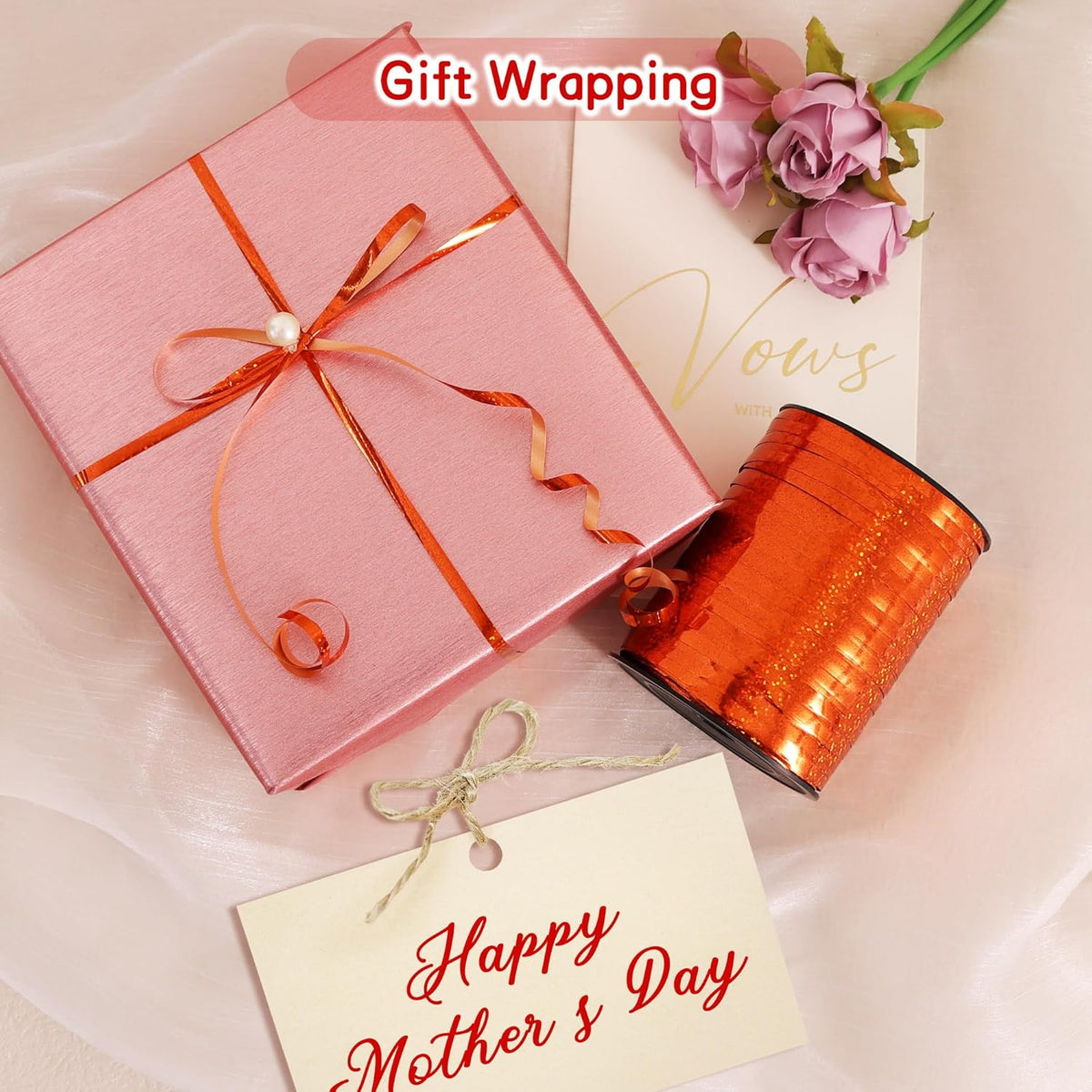 BEISHIDA 500 Yards Orange Ribbon Crimped Curling, Balloon String Shiny Metallic Roll for Gift