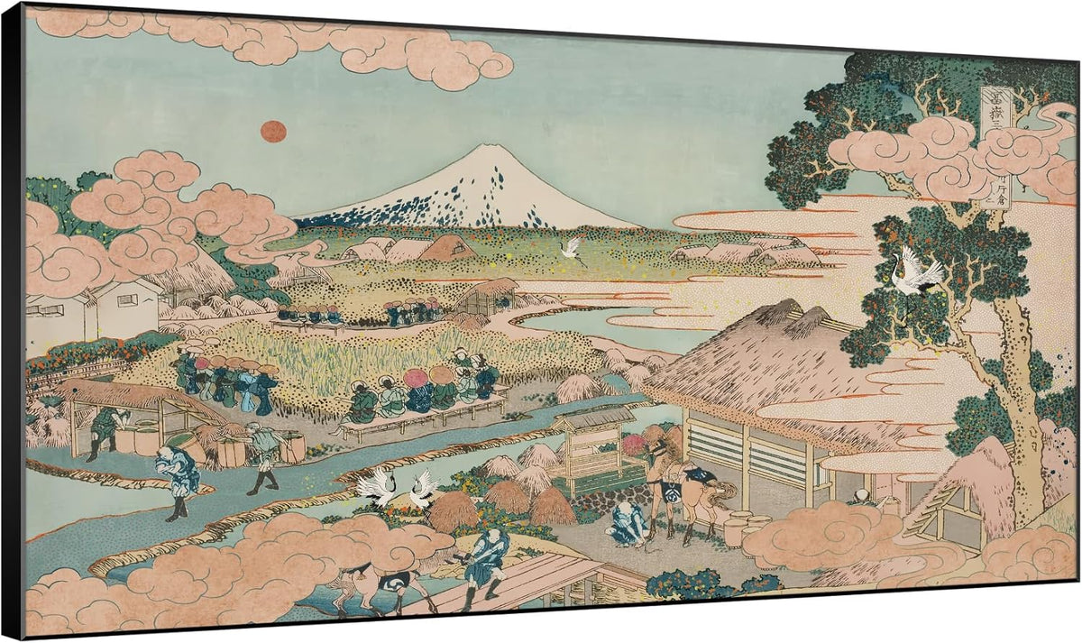 SIGNWIN 30"x60" Extra Large Framed Wall Art Japanese Ukiyo-e Landscape, Timeless Mt. Fuji Scene for