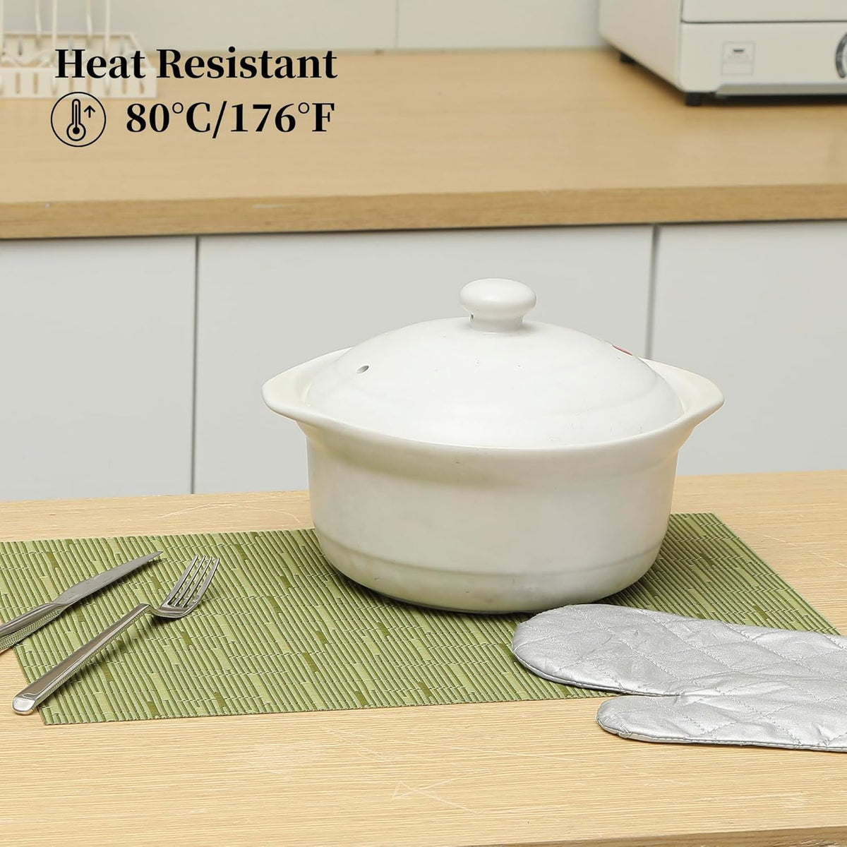 Leetaltree Pea Green Placemats Set of 8 - Heat Resistant Non-Slip Place mats for Dining Table
