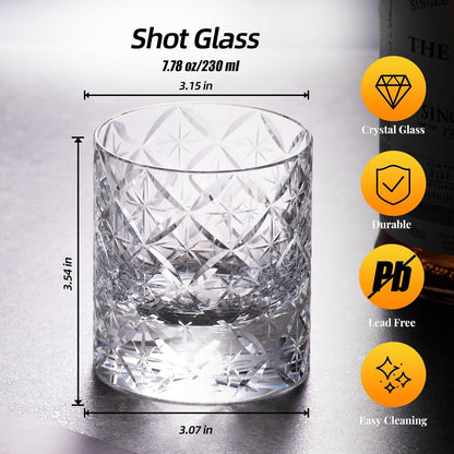 KAMMAK Crystal Whiskey Glasses Set of 2, Hand Blown 7.78oz Old Fashioned Glasses Stemless, Luxury