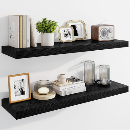 Marsmiles 36" Floating Shelves for Wall, Wooden Shelves with Invisible Brackets Set of 2, Rustic