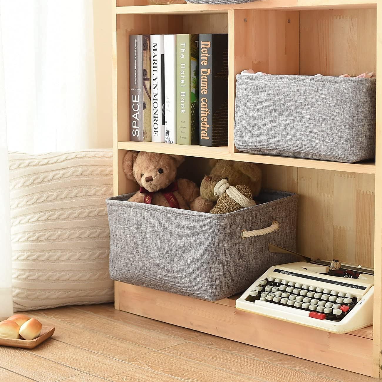 Storage Basket Fabric Sturdy Canvas Storage Bins Organizer with Handles for Clothes and Storage