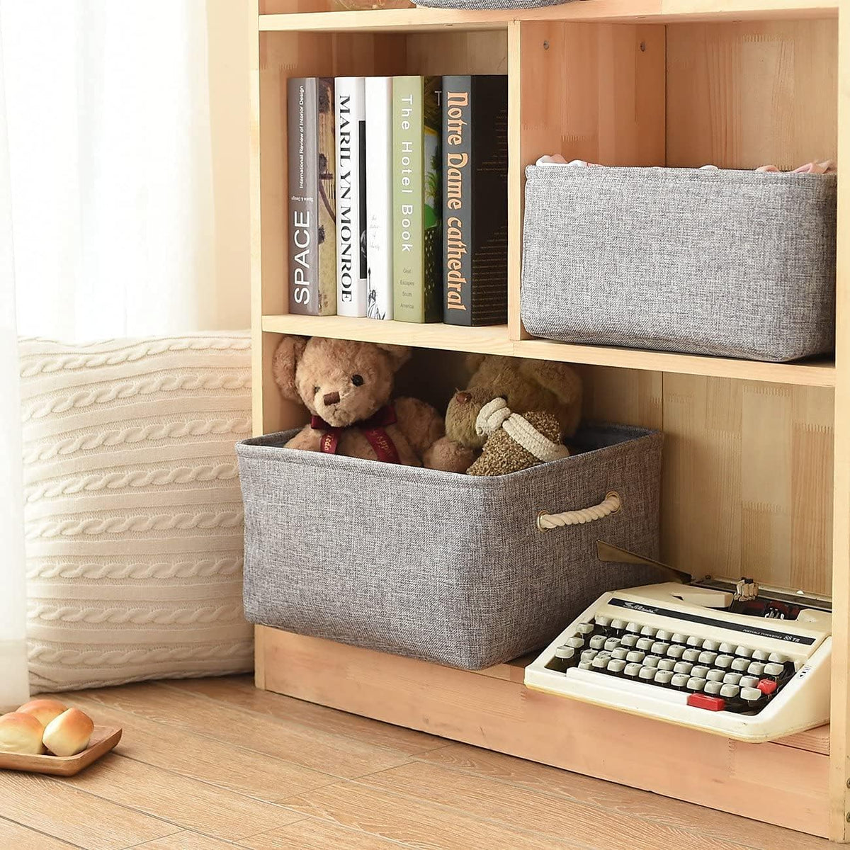 Storage Basket Fabric Sturdy Canvas Storage Bins Organizer with Handles for Clothes and Storage