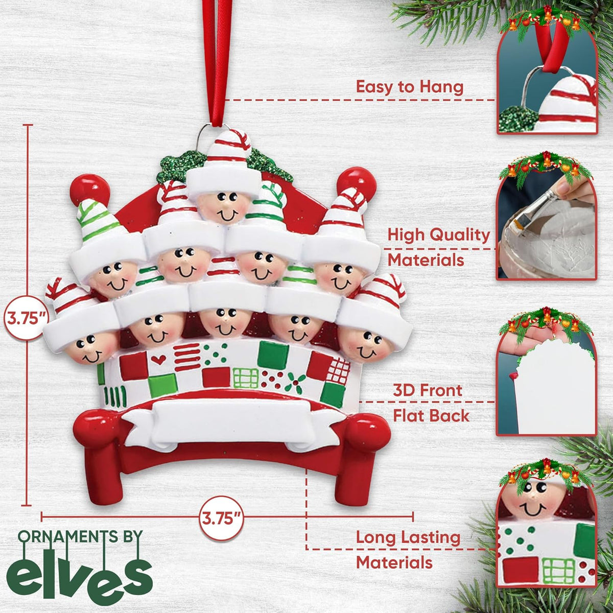 3D Bedtime Family of 10 Ornament 2025 Personalized Family Christmas Ornaments 2025 | Tucked