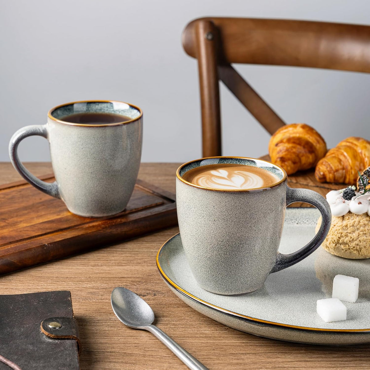 GBHOME Ceramic Coffee Mugs Set of 6, 12oz Stoneware Coffee Mugs Set For Dad Mom Women MEN, Light