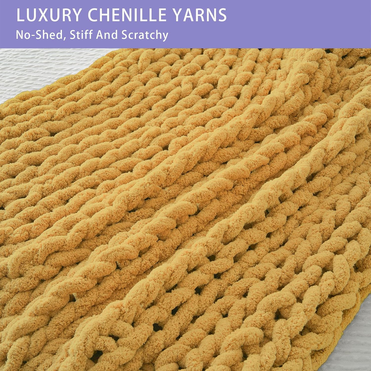 Bigacogo Chunky Knit Throw Blanket for Couch, 40x40 inches, 100% Hand Knitted with Thick Jumbo