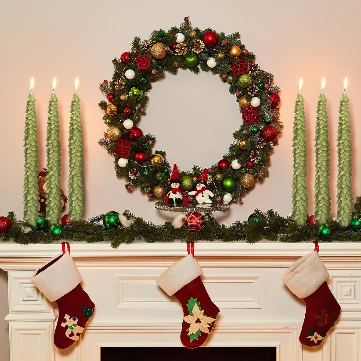 6 Pcs Christmas Tree Shaped Candles Xmas Wax Scented Candles Dark Green Decorative Christmas Tree