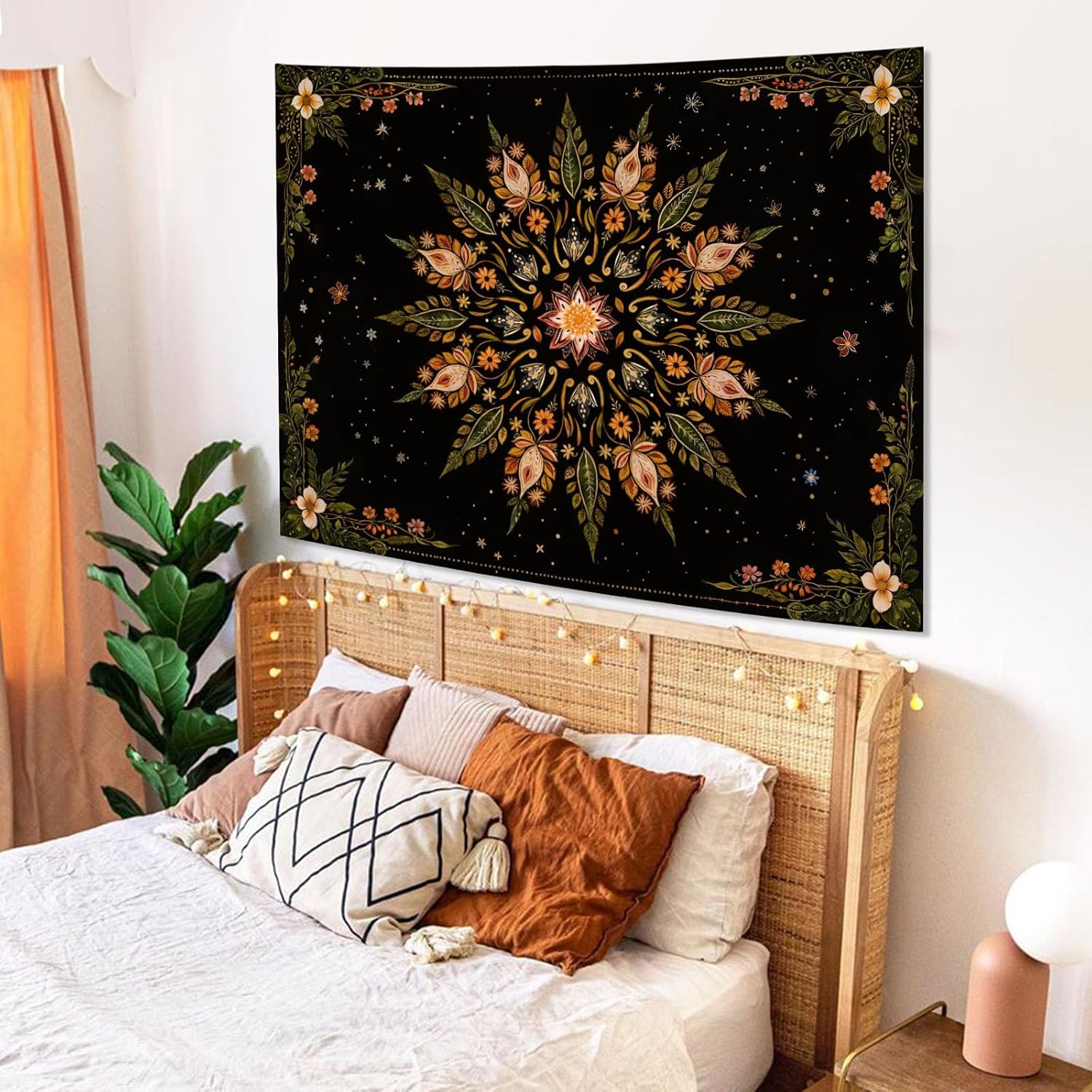 Fowocu Boho Floral Mandala Tapestry for Bedroom Aesthetic Vintage Bohemian Flower Wall Tapestry