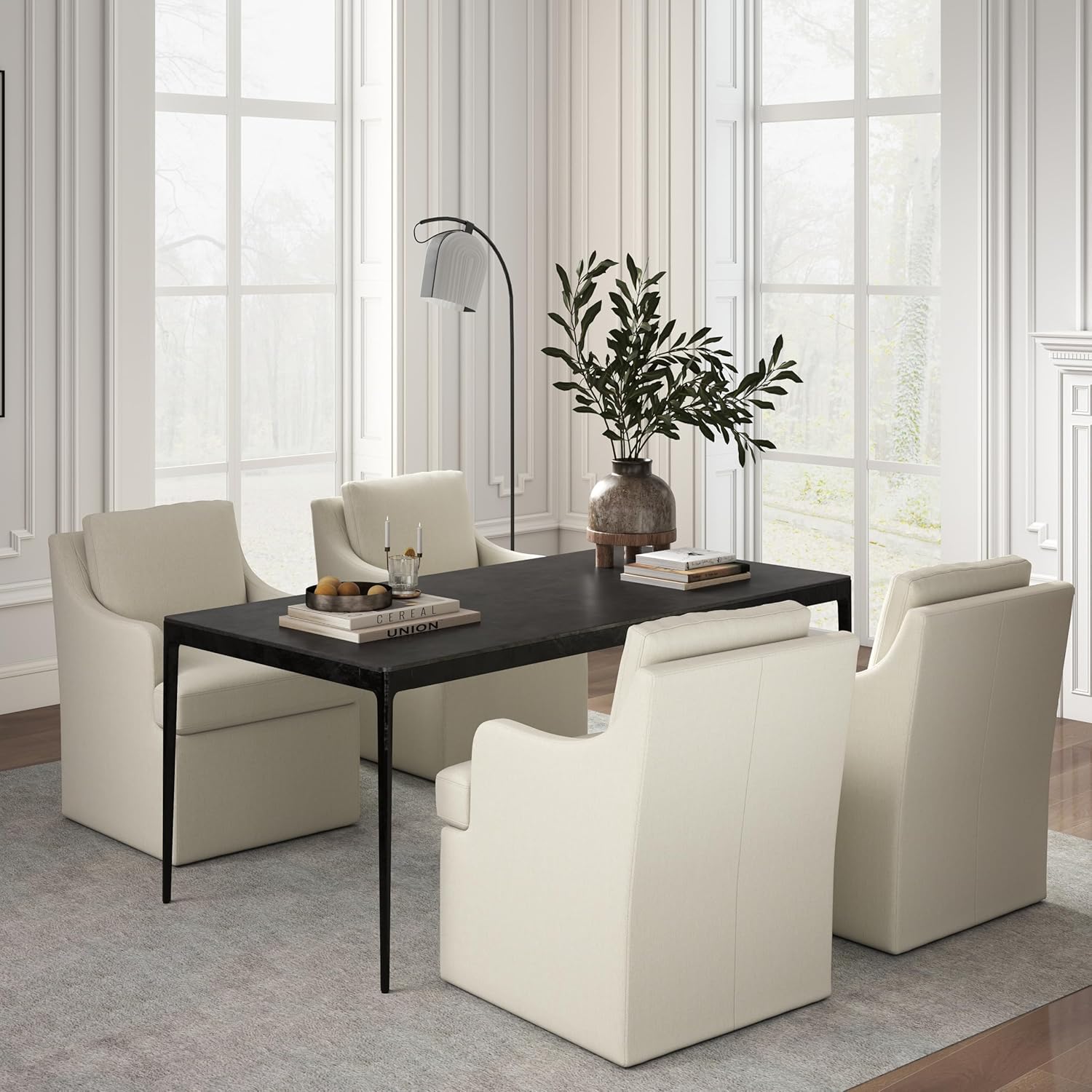 VKNOW Upholstered Dining Chairs Set of 4, Modern Kitchen Chairs Dinner Chairs with 4 Casters, Linen