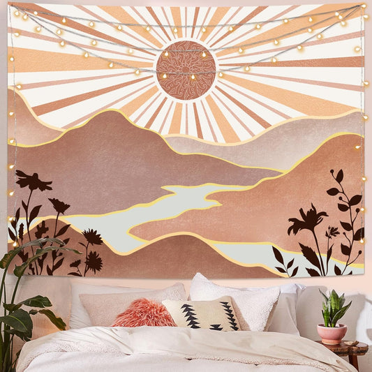 Lunerfex Boho Sun Tapestry Sunset Wall Tapestry, Mountain Tapestries for Bedroom 80s Tapestries