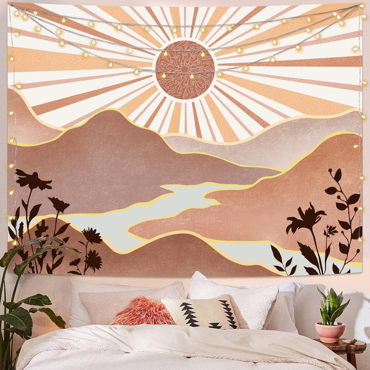 Lunerfex Boho Sun Tapestry Sunset Wall Tapestry, Mountain Tapestries for Bedroom 80s Tapestries