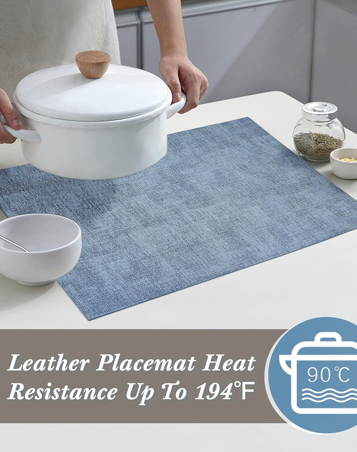 SUEH DESIGN Leather Placemats Set of 6 Reversible Table Mats Heat Resistant Waterproof No-Slip
