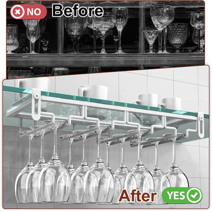 AUHOKY 2Pcs Adjustable Wine Glass Rack Under Cabinet, Punch-Free 4 Rows Stemware Wine Glass Metal